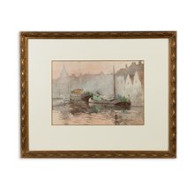 Watercolour 'Impression Crépusculaire' Louis J Reckelbus 1864-1958